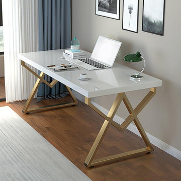 40" Modern White Rectangular Writing Desk with Gold Base